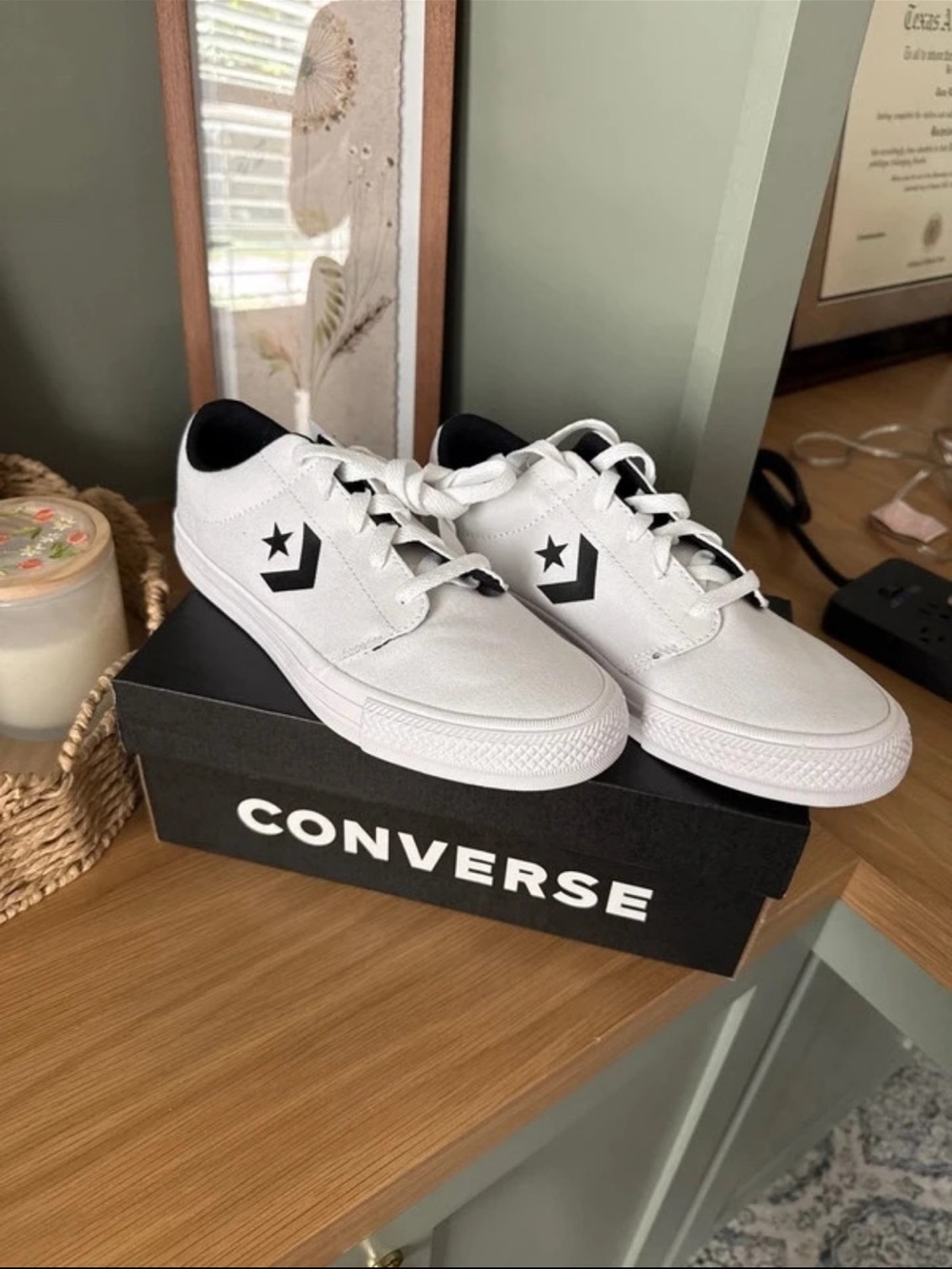 Converse  White Low-Top Sneakers with Black Star Logo